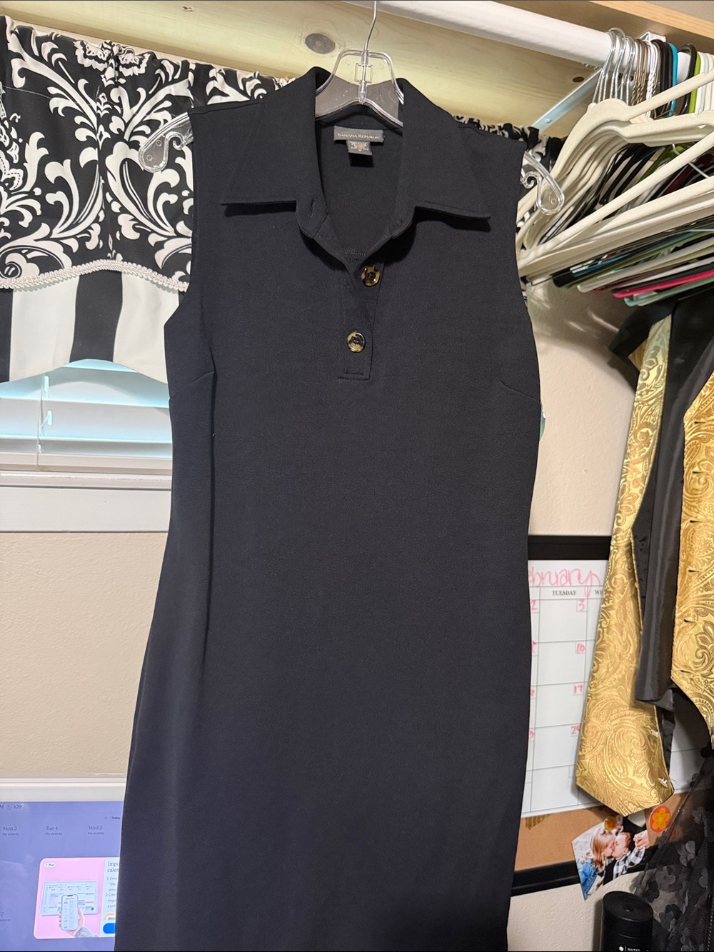 Banana Republic Black Sleeveless Polo Midi Dress
